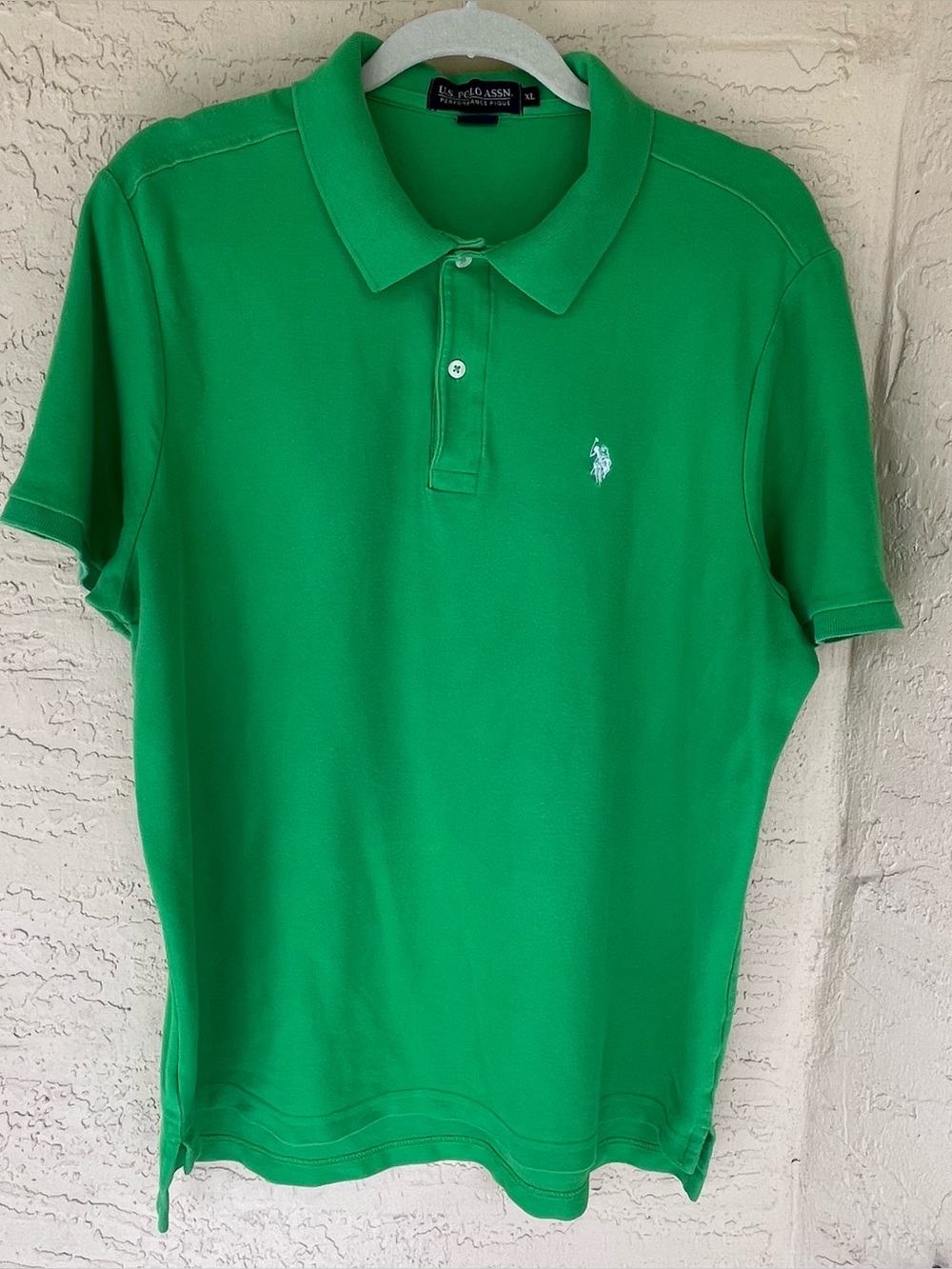 US Polo Assn Performance Pique Polo Shirt Green Short Sleeve Mens XL Logo